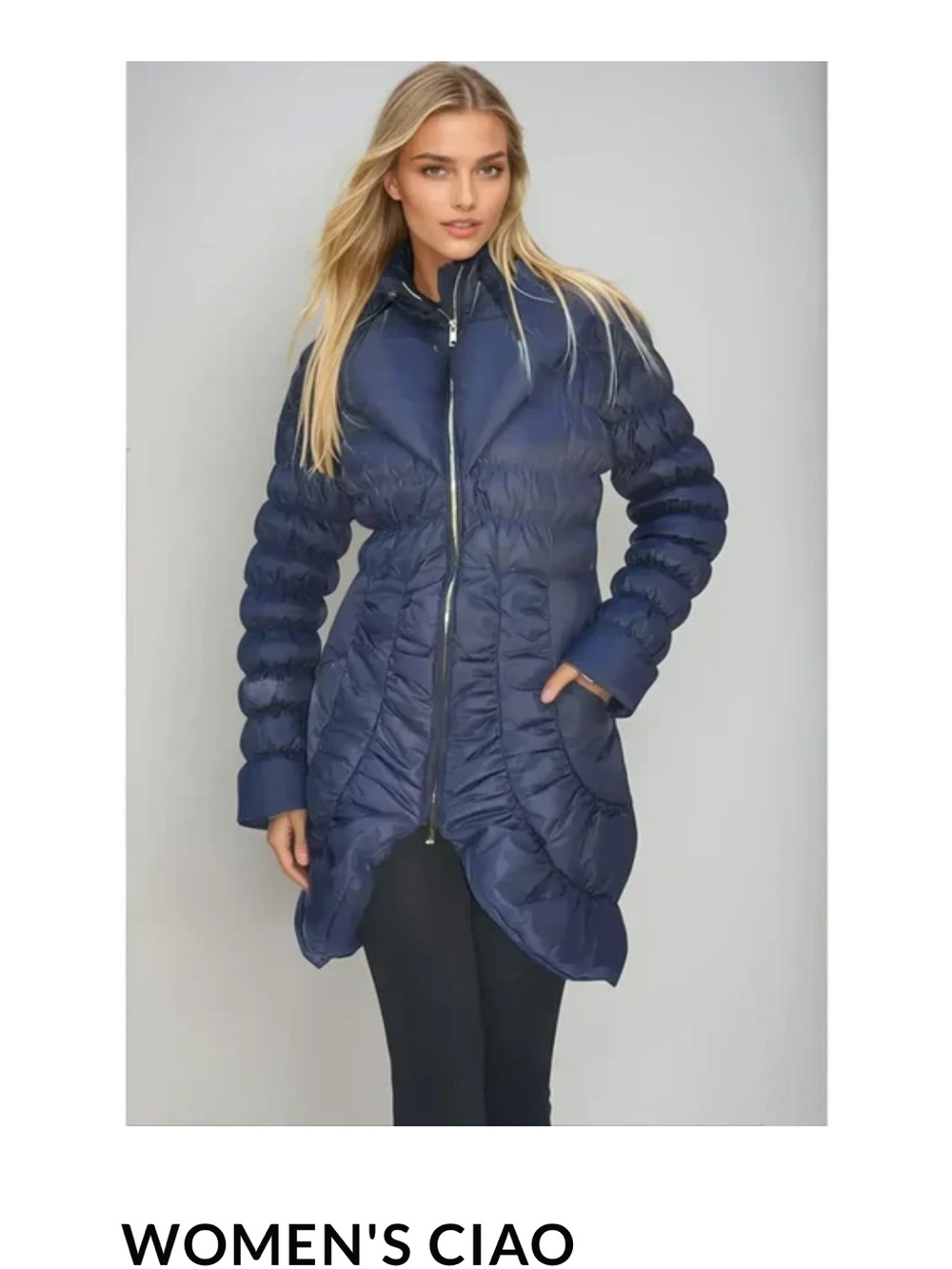 Ciao Milano Women's Navy Quilted Mid-Length Puffer Coat